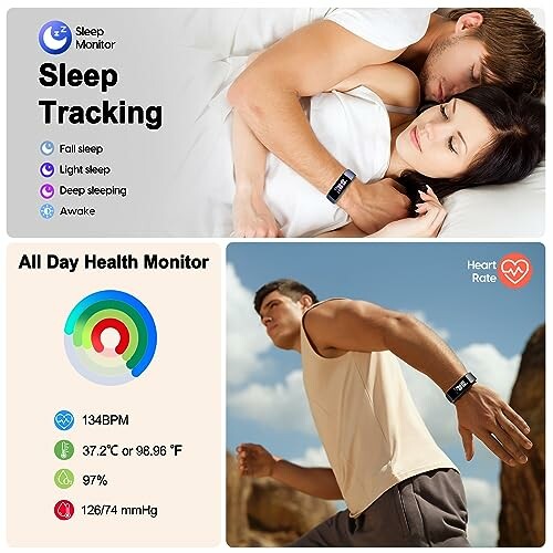 Collage of sleep tracking and health monitoring with smartwatches.